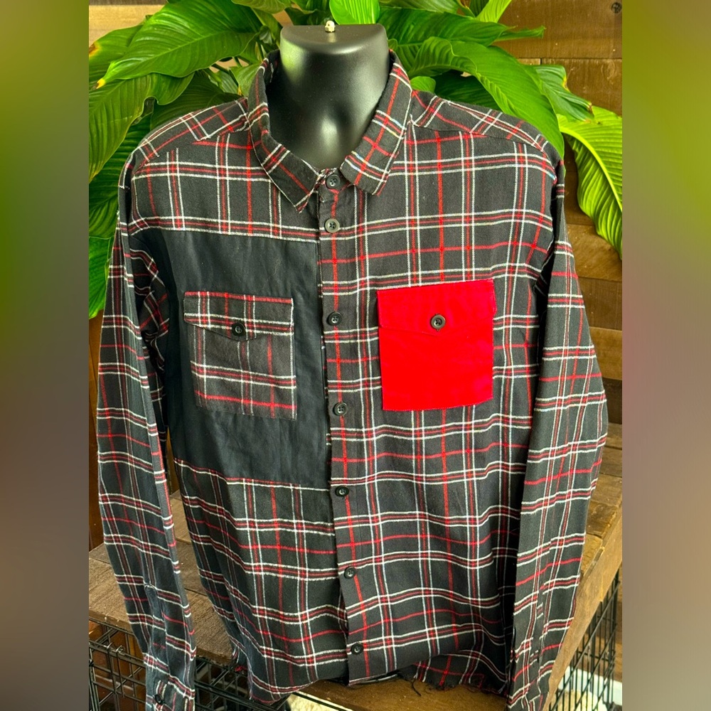 Boohoo Man Black and red plaid flannel shirt